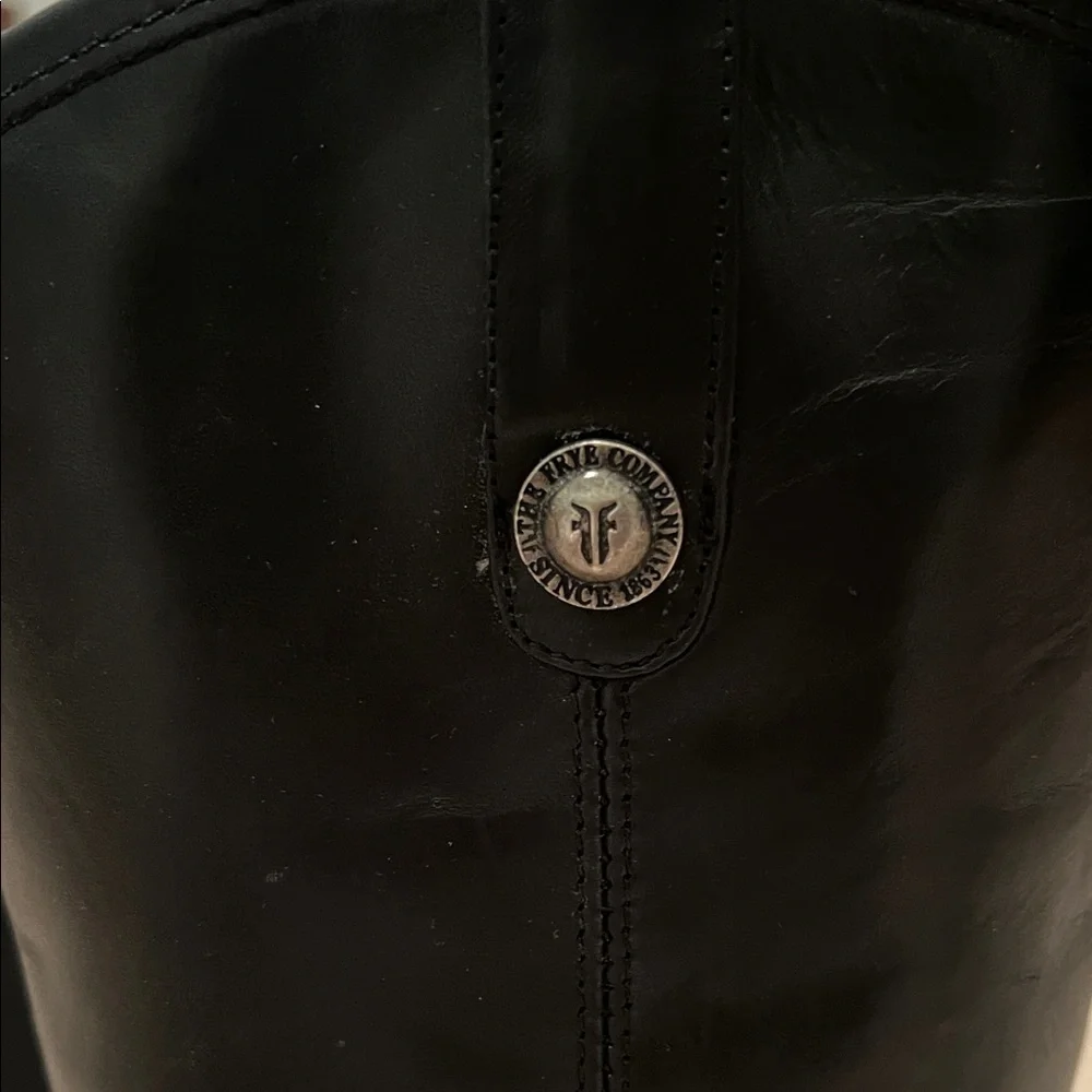 Frye Black Leather Over-the-Knee Riding Boots with Button Accents